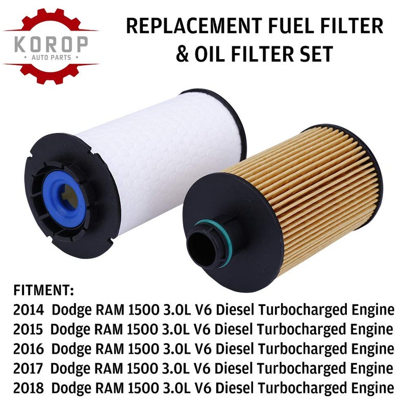 KOROP 68235275AA Diesel Fuel Filter and 68229402AA Oil filter, Fits for Dodge RAM 1500 3.0L V6 Diesel Turbocharged Engine 2014 2015 2016 2017 2018 1 - Image 3
